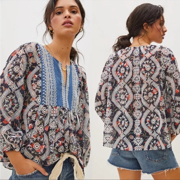 Sachin + Babi x Anthropologie Kalena Embroidered Eyelet Blouse New Size XS - Picture 4 of 13